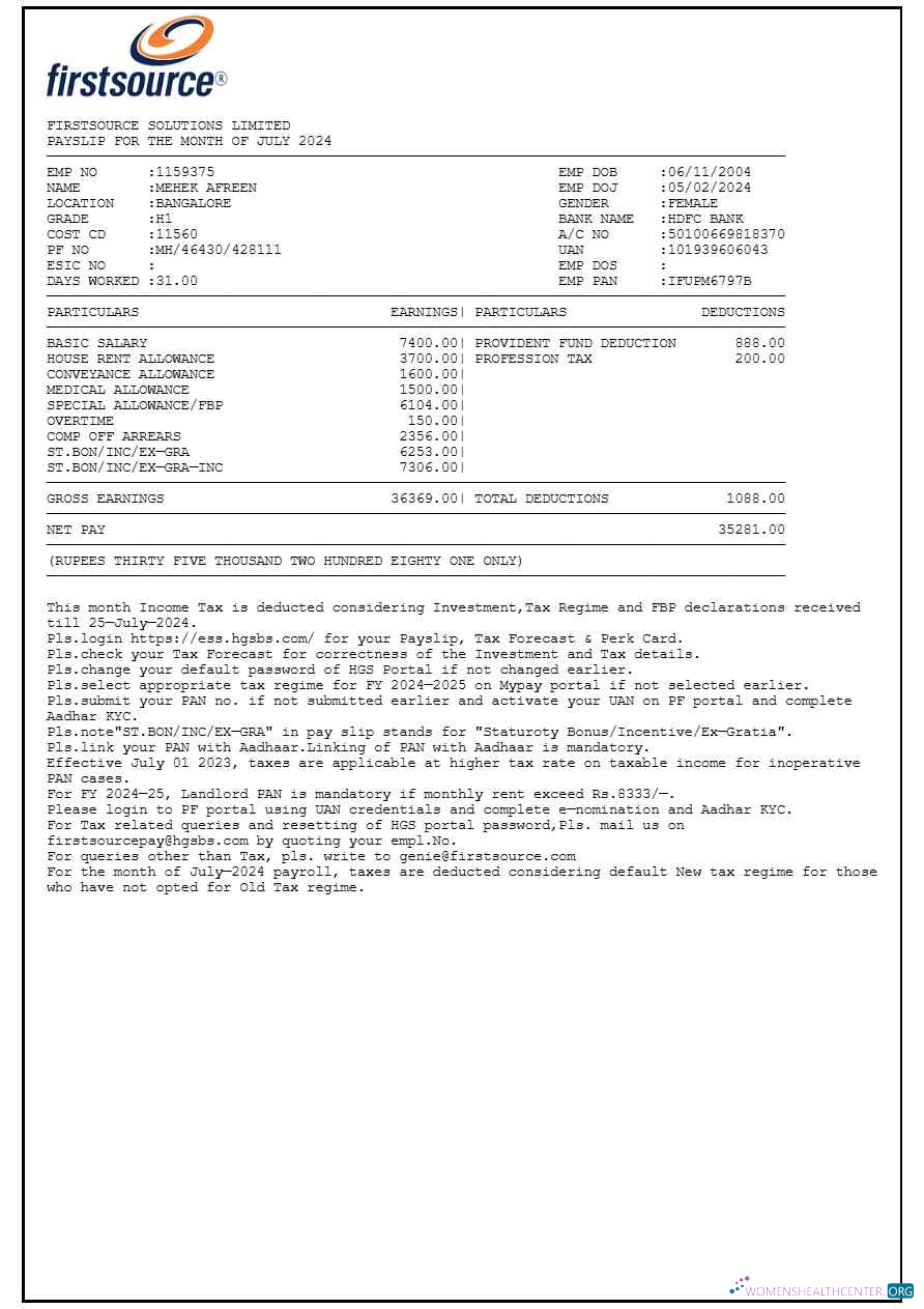 Download Firstsource Solutions payslip template in Word and PDF formats.pdf, 1 Photoshop template